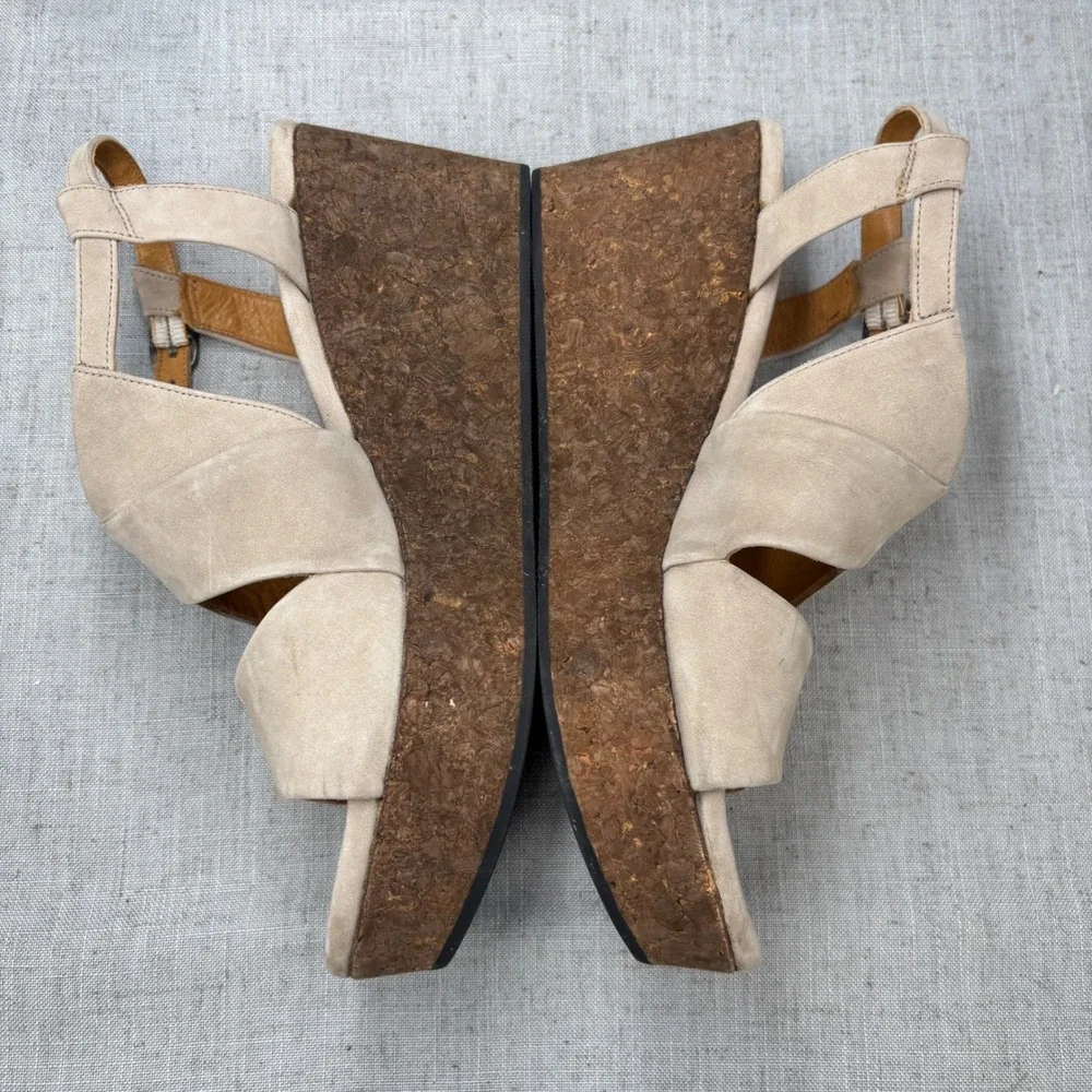 Coclico Melania Cork Wedge Sandals Beige Nubuck Slingback Platform EU 39